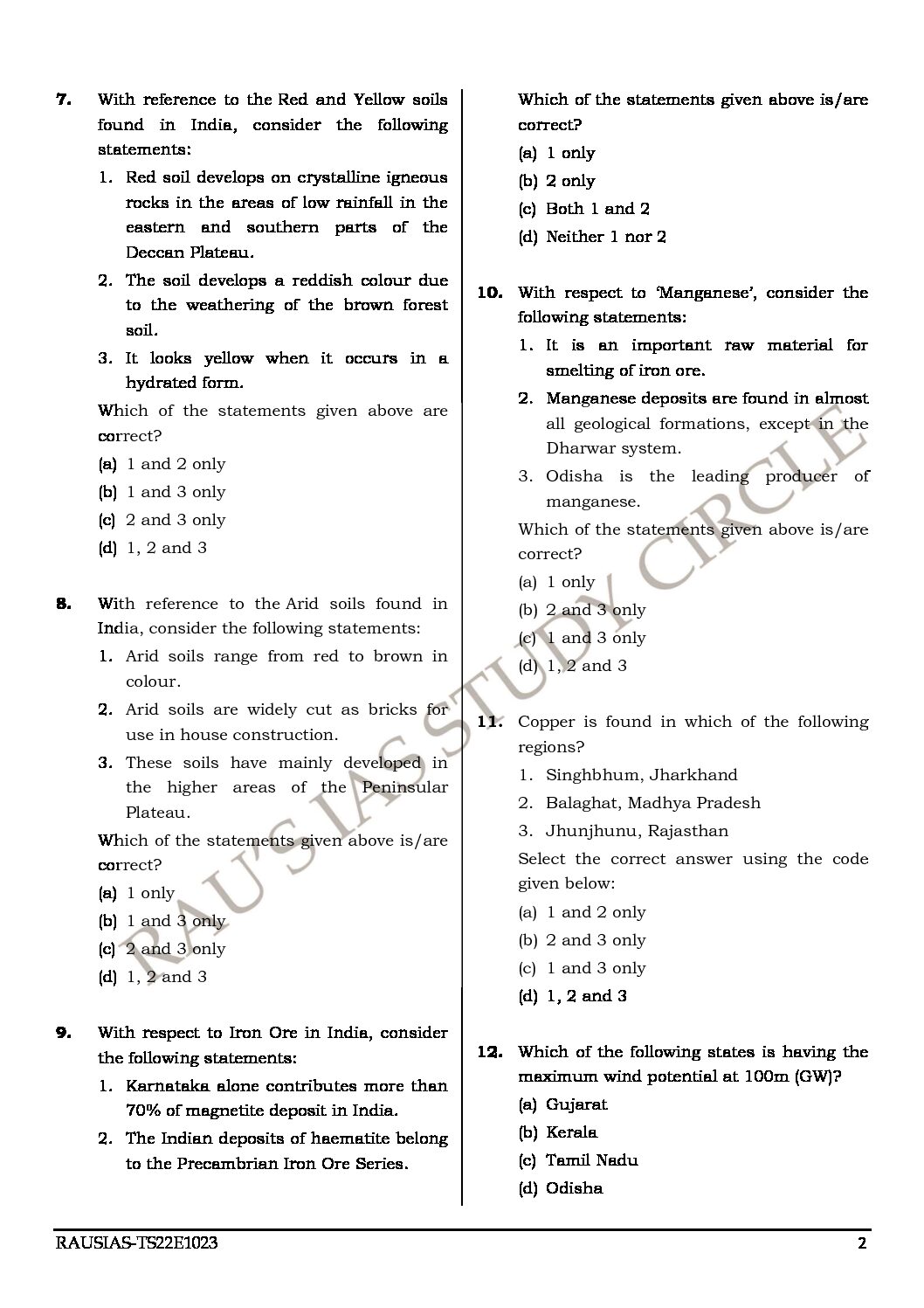 RAU’S IAS PRELIMS 2022 TEST-23 (GENERAL STUDIES PAPER-1) INDIAN ...